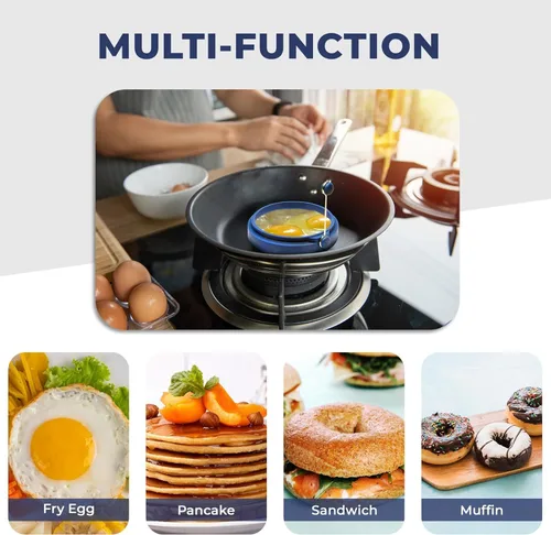 Miniatura 4 de ABAM - Anillo profesional de silicona para huevos de 4 pulgadas, molde para panqueques para sándwiches de desayuno, tortillas y más, anillo de molde
