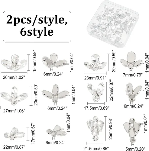 Miniatura 2 de FINGERINSPIRE 12 diamantes de imitación de cristal en forma de hoja - 6 estilos de apliques de cristal brillante con fijación en caliente, hojas