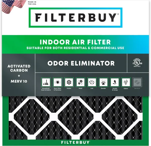 Filterbuy Filtro de aire MERV 10 de 10 x 10 x 1 pulgadas, defensa de olores y alergias con carbón activado (paquete de 1), filtros electrostáticos