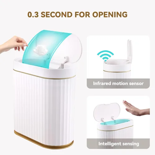 Miniatura 4 de ELPHECO Basurero de baño con tapa de 2.5 galones impermeable con sensor de movimiento, papelera automática para decoración de baño para dormitorio