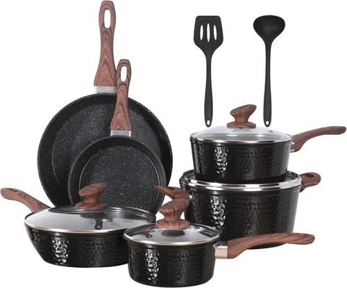 Miniatura 9 de Kitchen Academy Juego de utensilios de cocina de inducción – Juego de 12 sartenes antiadherentes de granito negro