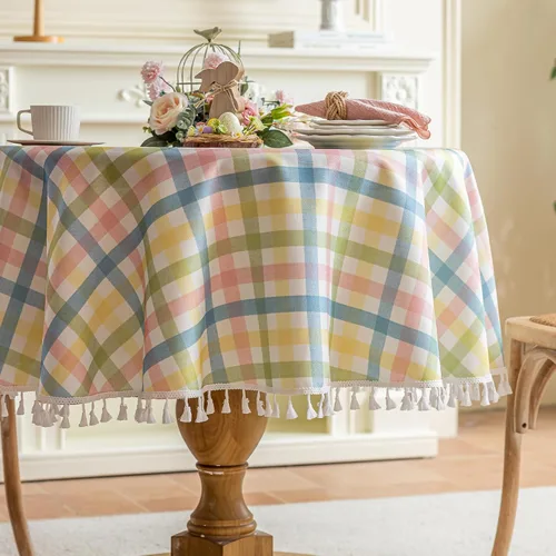Miniatura 7 de JIALE - Mantel cuadrado de lino de algodón de cuadros Gingham con borlas, lavable, sin arrugas, mantel a cuadros de búfalo para fiesta al aire