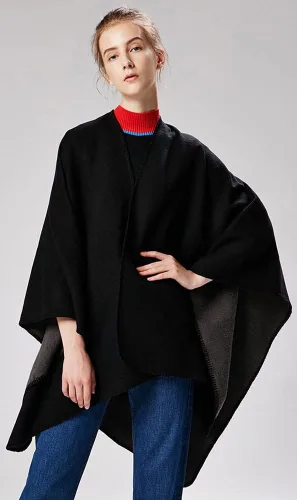 Miniatura 2 de Chal para mujer, bufanda de invierno sólida, cárdigan suelto frontal abierto, elegante capa de poncho