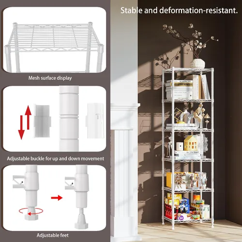 Miniatura 5 de REGILLER Estantería de Alambre de 6 Niveles de Acero, Unidad de Almacenamiento con Estantes Ajustables para Lavandería, Baño, Cocina, Despensa