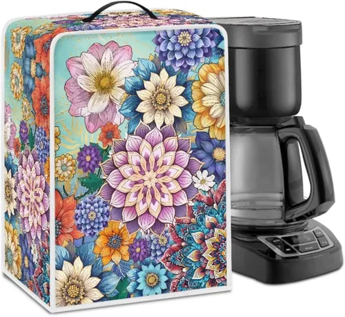 DISNIMO Funda para cafetera, estilo bohemio, floral, antipolvo, para batidora o licuadora, de poliéster, antihuellas dactilares, resistente al