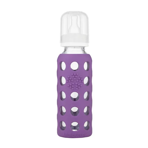 Miniatura 5 de Lifefactory Biberón de vidrio con funda protectora de silicona y etapa 2 pezón arándano 9 onzas (LF110020C4)
