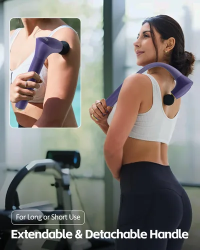 Miniatura 4 de Pistola de masaje muscular desmontable 2 en 1 de tejido profundo con mango de extensión de 20 pulgadas, masajeador de espalda y cuello para aliviar