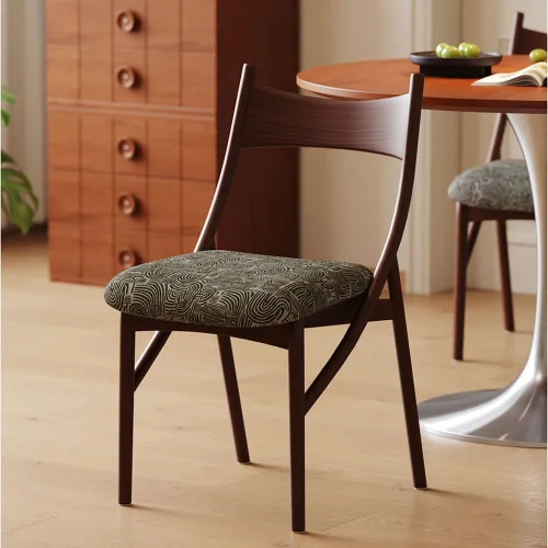 Miniatura 4 de sillas de comedor Silla de comedor de madera moderna tapizada con respaldo ancho curvado cocina moderna