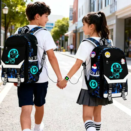 Miniatura 3 de Mochila escolar para niños, mochila estampada para adolescentes, mochila escolar grande de anime, mochila reflectante al aire libre. Mochila