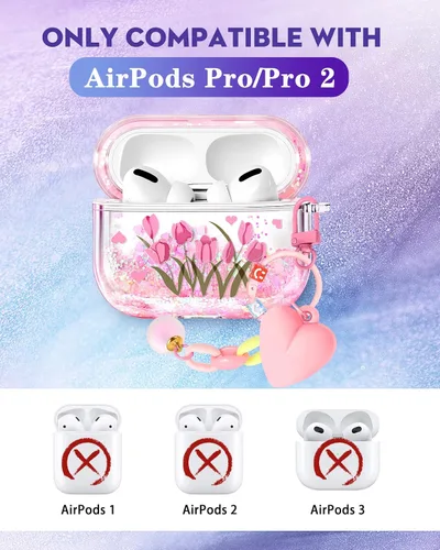Miniatura 2 de Funda para Apple para Airpod Pro 2/1 - Funda Kawaii bonita estética femenina para niñas y mujeres, protector líquido con purpurina brillante diseño