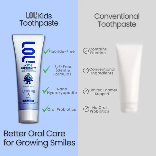 Miniatura 5 de LOL - Pasta de dientes para niños, sin flúor, pasta de dientes nano hidroxiapatita, probióticos, pasta dental de xilitol para niños