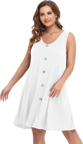 Miniatura 2 de BELAROI Vestidos de verano para mujer, camiseta de playa, cuello en V, casual, con vuelo, sin mangas, vestido de traje de baño, con bolsillos