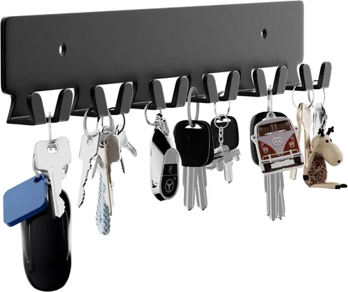 Miniatura 10 de GTK Soporte para llaves de pared, ganchos para llaves con bandeja y 6 ganchos, soporte para llaves montado en la pared para pasillo, estante