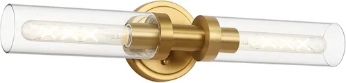 SANTOSTOCK Lámpara de Vanidad de Baño de Oro Cepillado, Aplique de Pared Moderno de 2 Luces con Vidrio Transparente, Lámpara de Montaje en Pared de