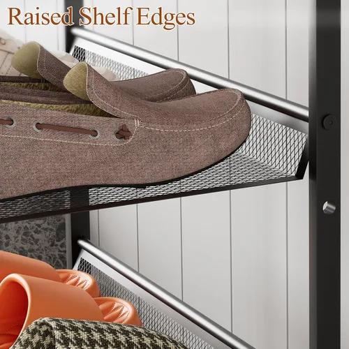 Miniatura 6 de Garden 4 you Zapatero estrecho de 3 niveles para armario, zapatero pequeño con mesa de madera marrón, estante de zapatos de metal ajustable