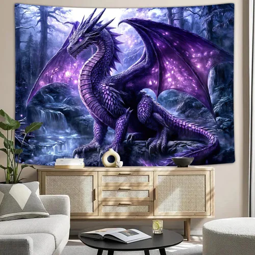 Miniatura 4 de Arte de dragón morado, fantasía mágica medieval con animales geniales para colgar en la pared para dormitorio, sala de estar, decoración