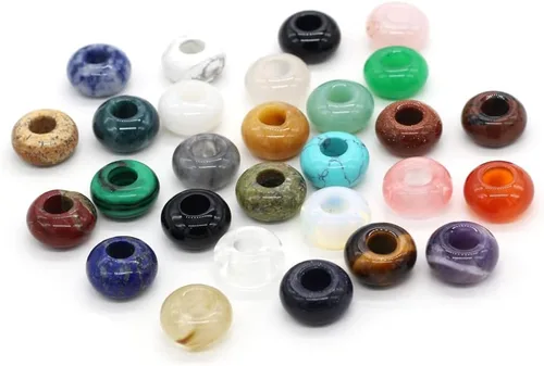 Miniatura 10 de 50 cuentas sueltas de piedra semipreciosa natural con agujero grande, forma de ábaco, ópalo de moda, amatista, unakita, cuarzo rosa, cuentas