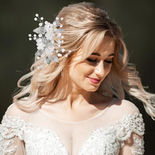 Miniatura 6 de Peine para el pelo de novia de flores, pinzas para el pelo de boda, piezas de pelo de hojas florales, hechos a mano para novias, damas de honor