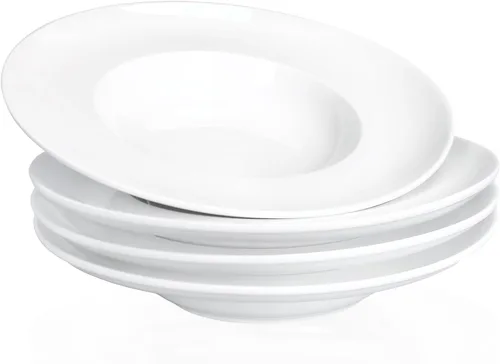 Miniatura 8 de Tazón de sopa, plato de sopa con borde de 12 onzas, juego de 4 cuencos para pasta, plato blanco poco profundo, cuenco de sopa de cerámica de borde