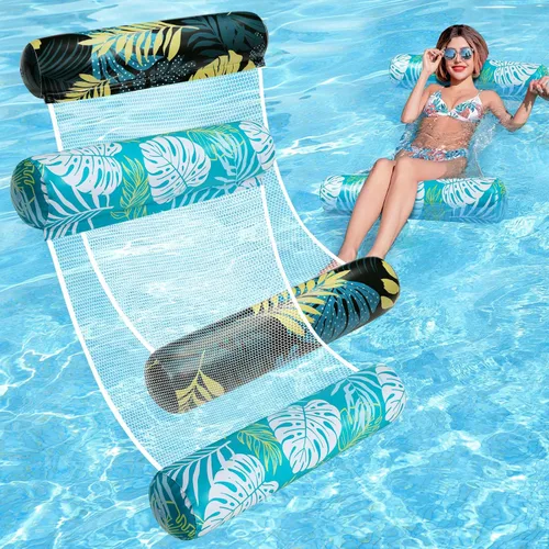 Miniatura 13 de Flotadores de piscina para adultos, paquete de 2 flotadores inflables para piscina, 4 en 1, balsas multiusos tumbona hamaca de agua para piscina