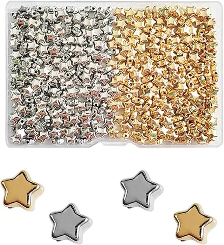 400 cuentas espaciadoras en forma de estrella, agujero grande de 0.236 pulgadas, cuentas sueltas accesorios para fabricación de joyas (dorado, Oro y