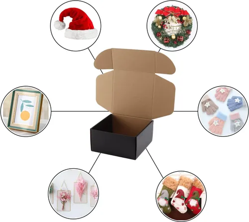 Miniatura 4 de Hoikwo Paquete de 25 cajas de envío de 8 x 8 x 4 para pequeñas empresas, cajas de cartón de embalaje negras, caja de embalaje de correo móvil Negro