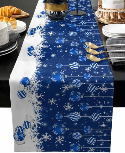 Miniatura 20 de Juego de 6 manteles individuales de mesa de Navidad, manteles individuales de algodón y lino antideslizantes lavables, bolas de Navidad, copos