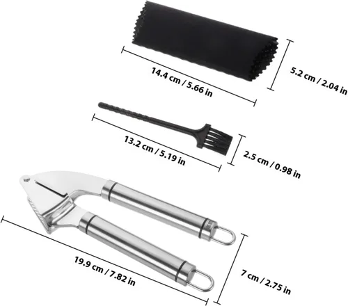 Miniatura 2 de Prensa manual de ajo de acero inoxidable con pelador, herramienta de picadora multifuncional para trituración de ajo, jengibre, fácil de limpiar