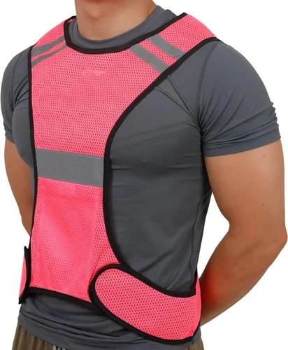 Miniatura 5 de TCCFCCT Chaleco reflectante para correr, equipo de correr de alta visibilidad con bolsillo grande Paquete de 3 malla rosa