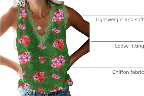 Miniatura 10 de VIISHOW - Camiseta sin mangas, sexy, con cuello en V y bordes de encaje para mujer, camisola de vestir, camisas de gasa, sin mangas, casuales