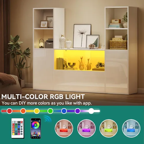 Miniatura 4 de YITAHOME Librería Castle con almacenamiento y luces LED ajustables, estantería blanca en forma de U con gabinete, unidad de visualización UV de alto
