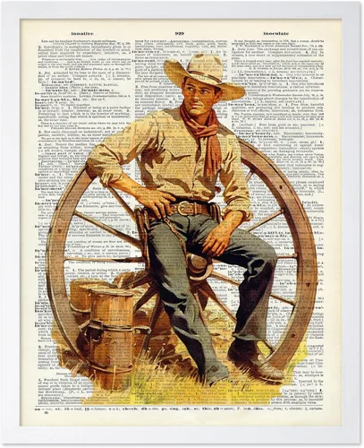 Miniatura 37 de Poster Master Póster de diccionario – Estampado retro de vaquero y caballo – Obra de arte del salvaje oeste – Diseño occidental – Arte moderno
