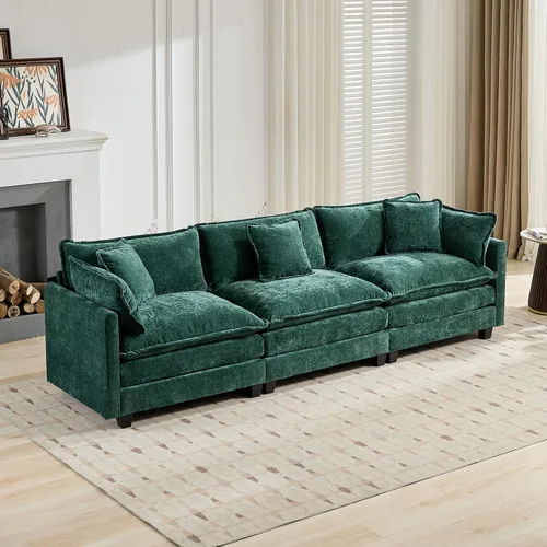 Miniatura 91 de Sofá modular negro de 111.5 pulgadas, sofás seccionales grandes de 3 plazas para sala de estar, sofá nube de tela de felpilla de gran