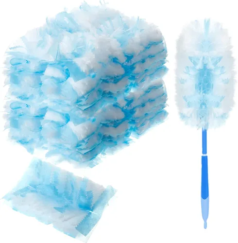 Vesici 100 piezas de repuesto de plumero compatibles con Swiffer Dusters desechables a granel, repuesto grueso con 1 mango resistente para limpieza,