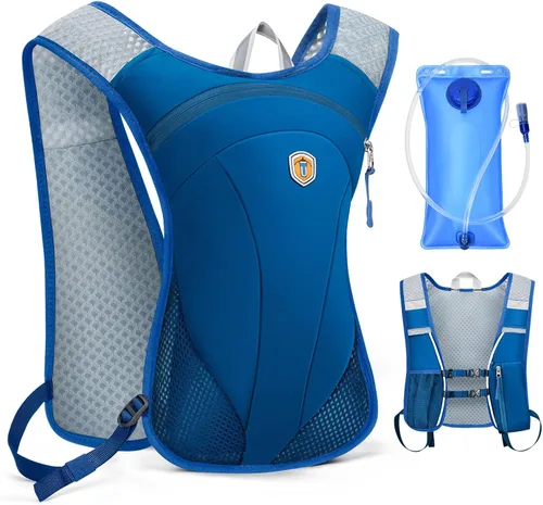Miniatura 13 de Mochila de hidratación con bolsa de agua de 2 L, chaleco ligero y transpirable para correr, correas ajustables para el pecho, paquete de agua