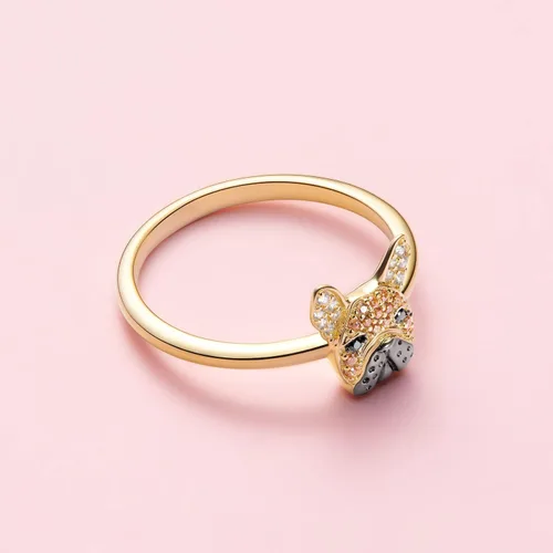 Miniatura 7 de SCAMPER & CO Regalos para el día de San Valentín para ella, anillo de plata de ley Bulldog francés para mujer, chapado en oro amarillo de 18