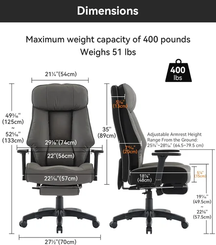 Miniatura 2 de DJ·Wang Silla de oficina grande y alta, 400 libras con reposapiés, silla de oficina ejecutiva de respaldo alto con cojín de resorte extragrueso