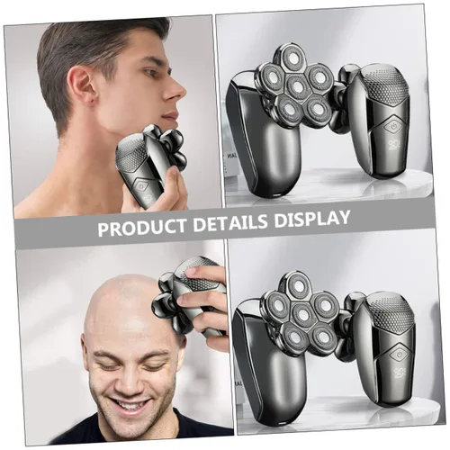 Miniatura 3 de Beaupretty Afeitadora eléctrica recargable para hombre, 6 cabezales para recortadora de pelo, afeitadora de barba