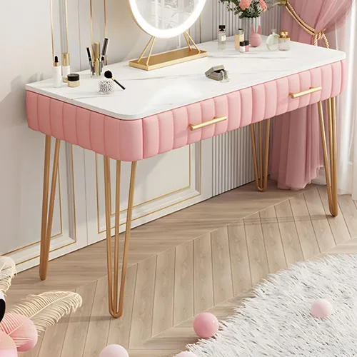 Miniatura 7 de Glam - Mesa de tocador de maquillaje con 2 cajones y cajones de cierre suave, escritorio de tocador con patas de hierro para dormitorio, 23.5