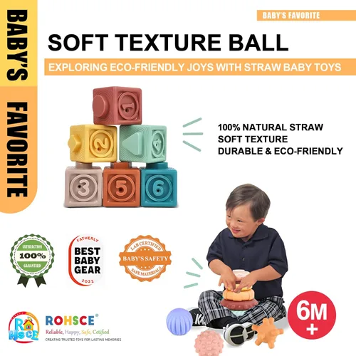 Miniatura 3 de Juguetes Montessori para bebés, juguetes 3 en 1 para bebés de 6 a 12 meses, bloques apilables, bolas sensoriales y anillos de dentición suaves, Caja