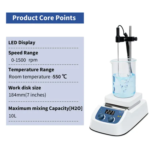 Miniatura 5 de ONiLAB 8050122211 550C Agitador de placa caliente magnética Temperatura máxima de calefacción a 1,022.0 °F Velocidad 1500 rpm, blanco, cerámica