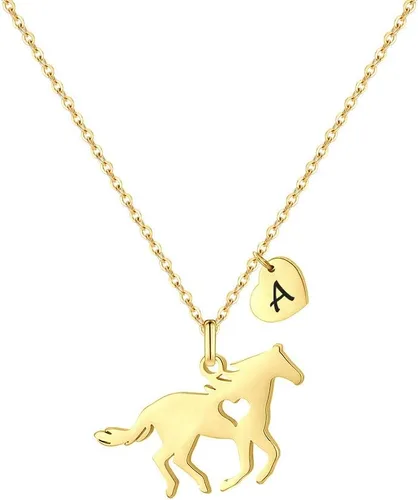 Miniatura 30 de MONOOC Collar de regalo para niñas con colgante de caballo - Collar de caballo delicado de acero inoxidable con corazón, 26 iniciales de la A a la Z
