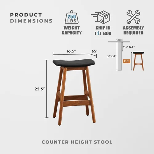 Miniatura 3 de Lexicon Springfield Taburete de altura de asiento de silla de montar (juego de 2), 25 pulgadas SH, negro mate