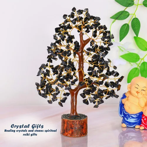 Miniatura 7 de YATHABI Escultura de gema de turmalina negra, árbol de cristal, decoración de Feng Shui, árbol de dinero de buena suerte