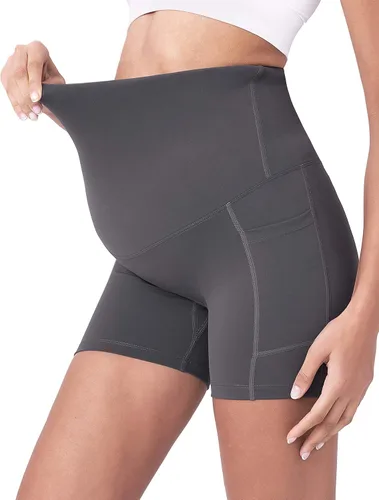Miniatura 2 de POSHDIVAH - Pantalones cortos de yoga para embarazadas, cubren la barriga, pantalones deportivos cortos para correr, hacer ejercicio y el verano