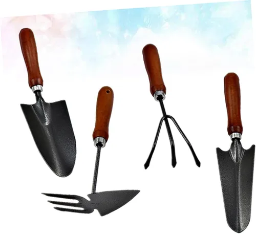 Miniatura 2 de UKCOCO 1set Mini Stoving Varnish Shovel Set Durable Iron Spade Planting Tool with Handle for Gardening for Transplanting and Cultivating Flowers 4pcs
