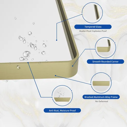 Miniatura 3 de WEER - Espejo de baño dorado, espejo de 40x32 pulgadas con marco de metal dorado cepillado, espejo de tocador de baño de oro para pared