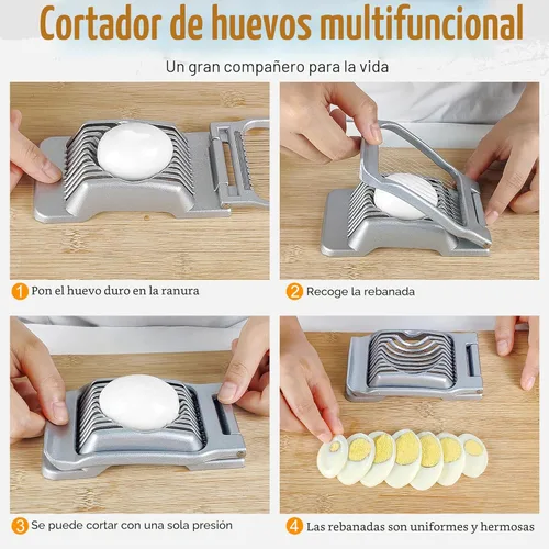 Miniatura 5 de Yuzxaun Cortador de Huevos para Huevos Duros, Alambre de Acero Inoxidable, Cortador de Huevos de Aluminio Resistente Apto para Lavavajillas