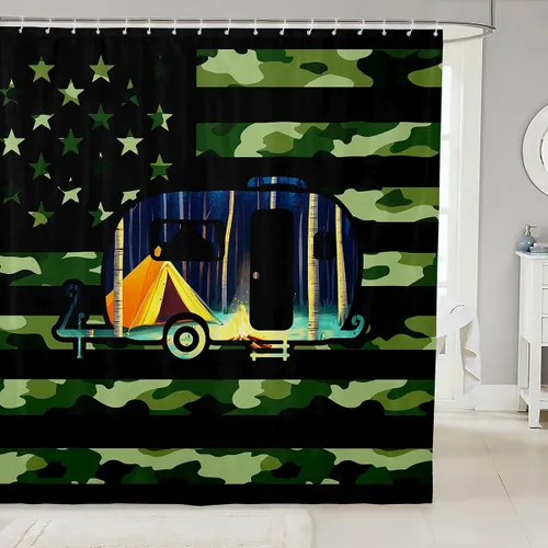 Miniatura 21 de Erosebridal American Flag Shower Curtain 72" Wx72 L Army Green Camo Waterproof Bathroom Curtains Bear Claw Hunting Theme Bathroom Shower Curtain