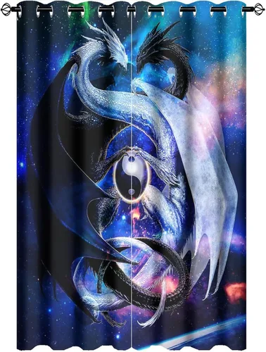 Miniatura 48 de Cortinas de Constelación, Arte Moderno Abstracto Patrón de Símbolos de Constelación Galaxia Negra Blanca, Tratamientos para Ventanas con Aislamiento